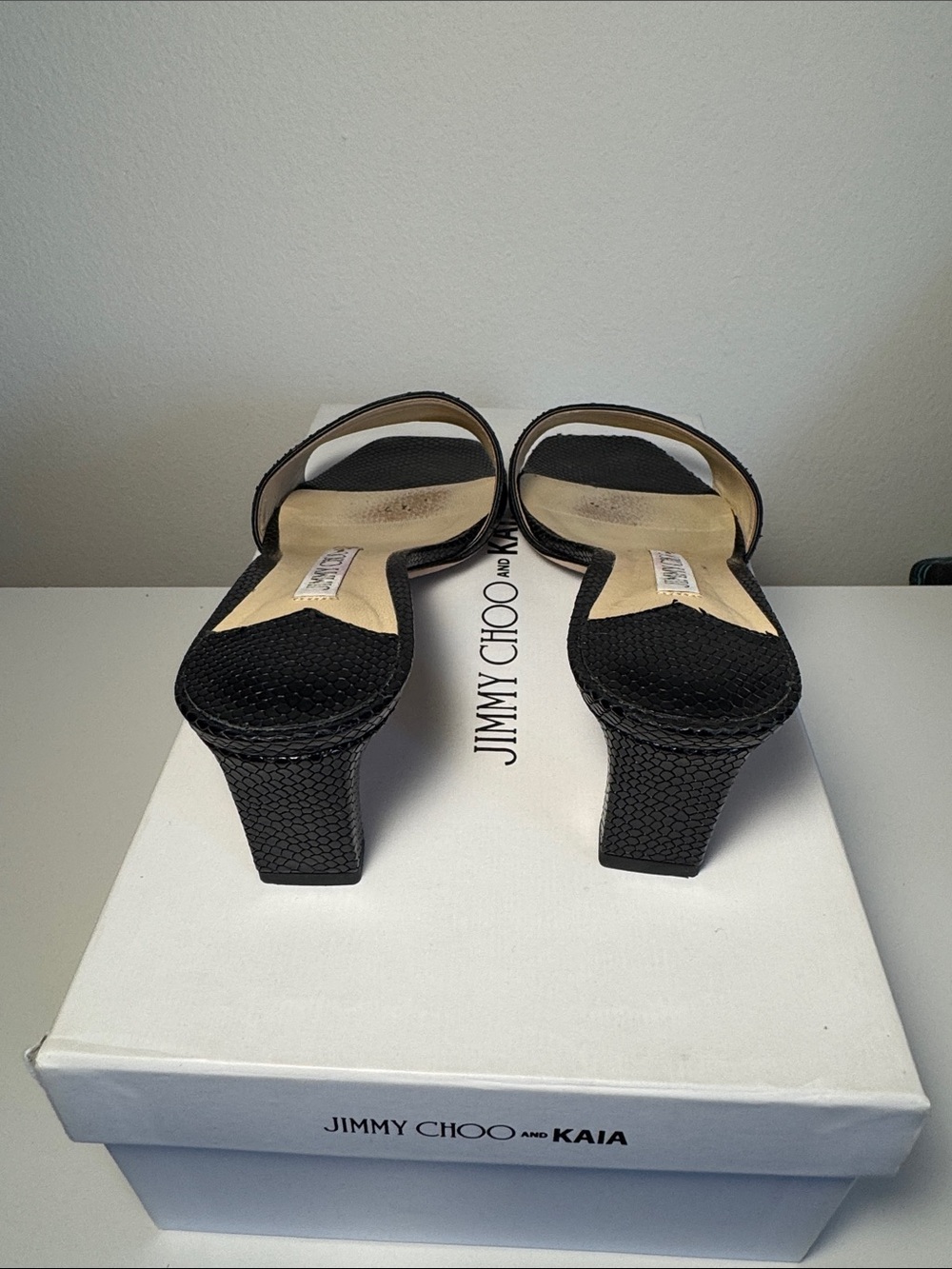 Jimmy Choo x Kaia Gerber Black Leather Slide Heels - Picture 5 of 8